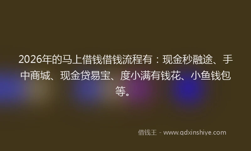 2026年的马上借钱借钱流程有：现金秒融途、手中商城、现金贷易宝、度小满有钱花、小鱼钱包等。