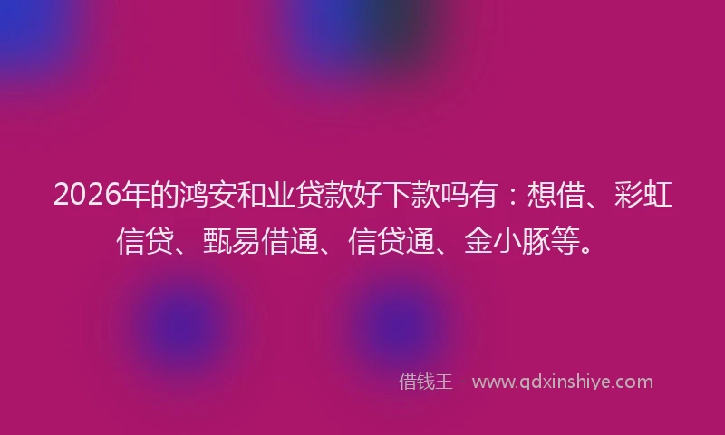 2026年的鸿安和业贷款好下款吗有:想借、彩虹信贷、甄易借通、信贷通、金小豚等。