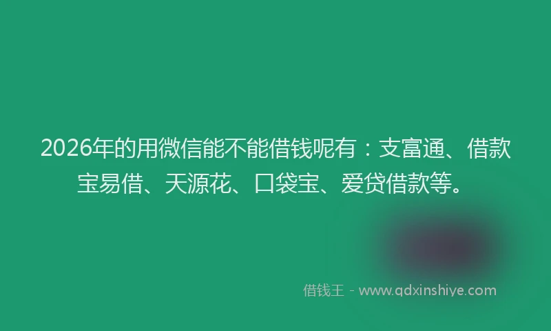 2026年的用微信能不能借钱呢有：支富通、借款宝易借、天源花、口袋宝、爱贷借款等。