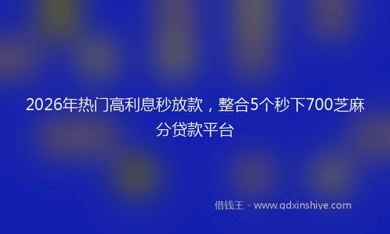 2026年热门高利息秒放款，整合5个秒下700芝麻分贷款平台