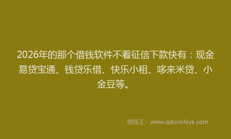 2026年的那个借钱软件不看征信下款快有：现金易贷宝通、钱贷乐借、快乐小租、哆来米贷、小金豆等。