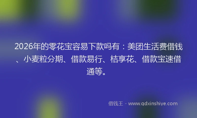 2026年的零花宝容易下款吗有：美团生活费借钱、小麦粒分期、借款易行、桔享花、借款宝速借通等。