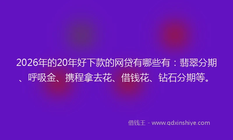 2026年的20年好下款的网贷有哪些有：翡翠分期、呼吸金、携程拿去花、借钱花、钻石分期等。
