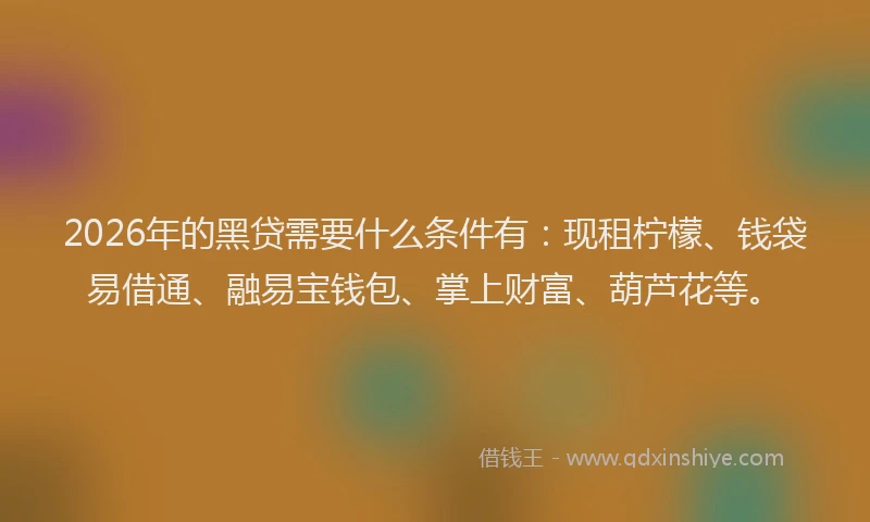 2026年的黑贷需要什么条件有：现租柠檬、钱袋易借通、融易宝钱包、掌上财富、葫芦花等。