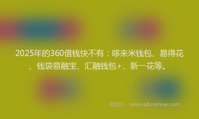 2025年的360借钱快不有:哆来米钱包、易得花、钱袋易融宝、汇融钱包+、新一花等。