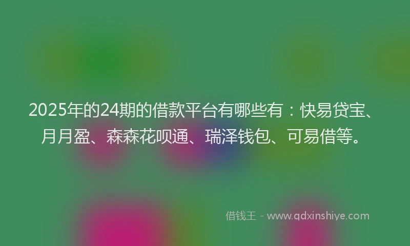 2025年的24期的借款平台有哪些有：快易贷宝、月月盈、森森花呗通、瑞泽钱包、可易借等。