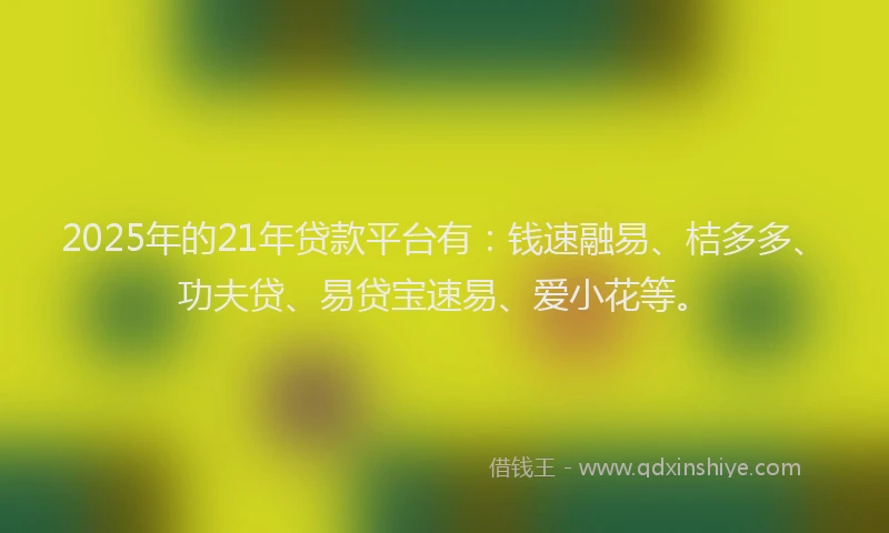 2025年的21年贷款平台有：钱速融易、桔多多、功夫贷、易贷宝速易、爱小花等。