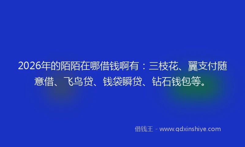 2026年的陌陌在哪借钱啊有：三枝花、翼支付随意借、飞鸟贷、钱袋瞬贷、钻石钱包等。