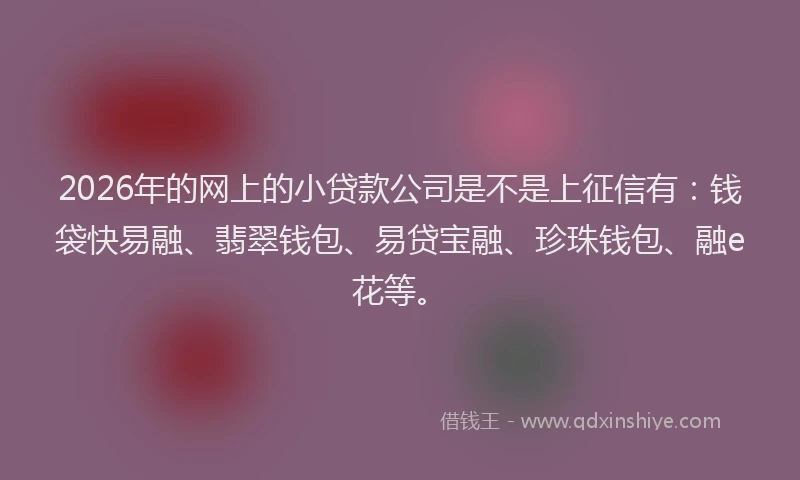 2026年的网上的小贷款公司是不是上征信有:钱袋快易融、翡翠钱包、易贷宝融、珍珠钱包、融e花等。