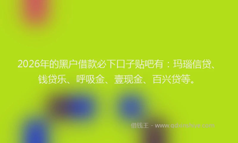 2026年的黑户借款必下口子贴吧有：玛瑙信贷、钱贷乐、呼吸金、壹现金、百兴贷等。