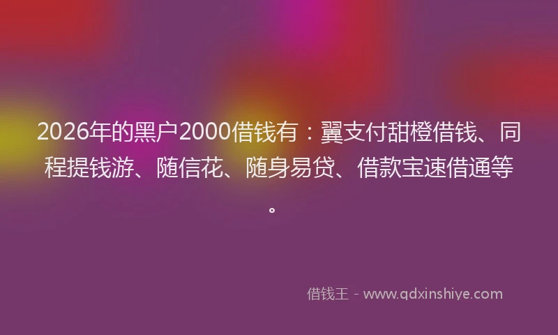 2026年的黑户2000借钱有：翼支付甜橙借钱、同程提钱游、随信花、随身易贷、借款宝速借通等。