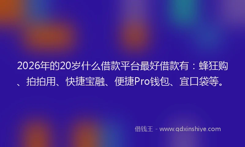 2026年的20岁什么借款平台最好借款有：蜂狂购、拍拍用、快捷宝融、便捷Pro钱包、宜口袋等。