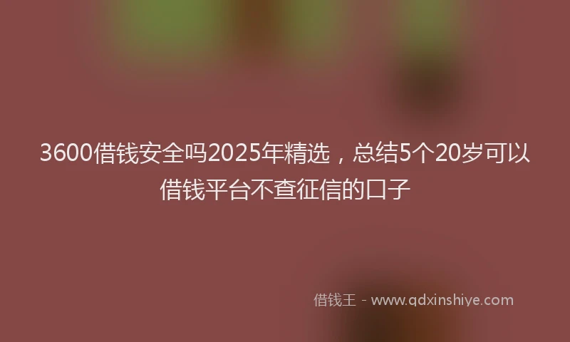 3600借钱安全吗2025年精选,总结5个20岁可以借钱平台不查征信的口子