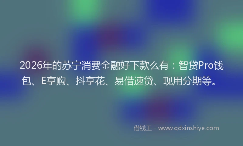 2026年的苏宁消费金融好下款么有：智贷Pro钱包、E享购、抖享花、易借速贷、现用分期等。