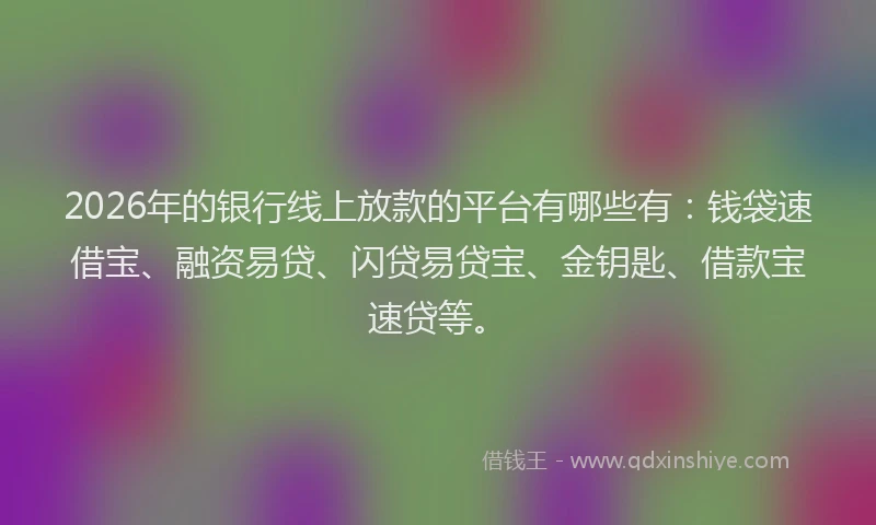 2026年的银行线上放款的平台有哪些有：钱袋速借宝、融资易贷、闪贷易贷宝、金钥匙、借款宝速贷等。