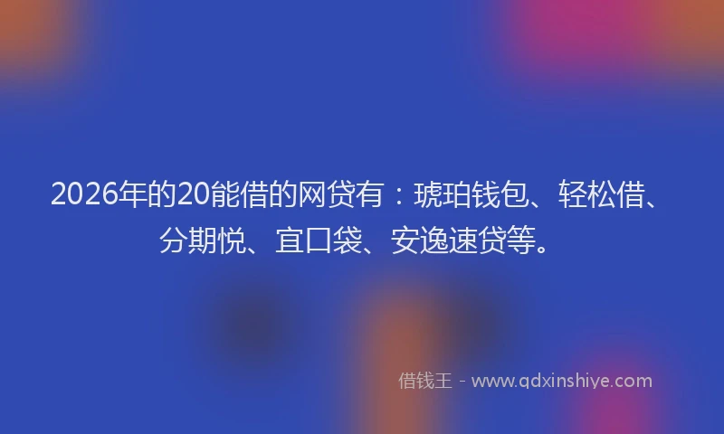 2026年的20能借的网贷有：琥珀钱包、轻松借、分期悦、宜口袋、安逸速贷等。