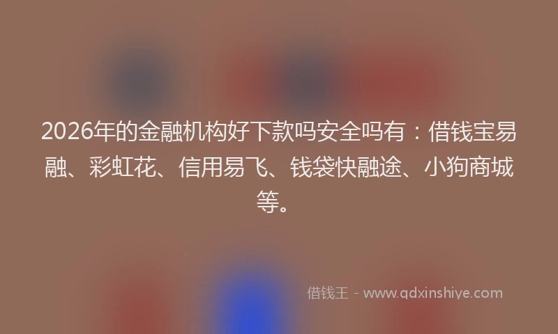 2026年的金融机构好下款吗安全吗有:借钱宝易融、彩虹花、信用易飞、钱袋快融途、小狗商城等。