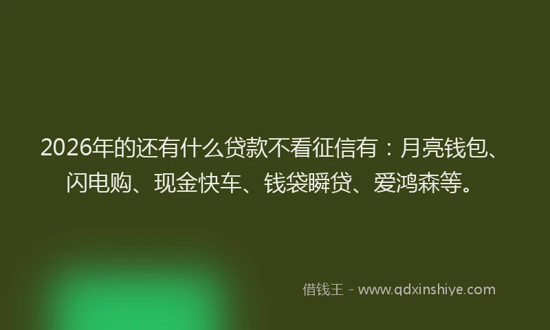 2026年的还有什么贷款不看征信有：月亮钱包、闪电购、现金快车、钱袋瞬贷、爱鸿森等。