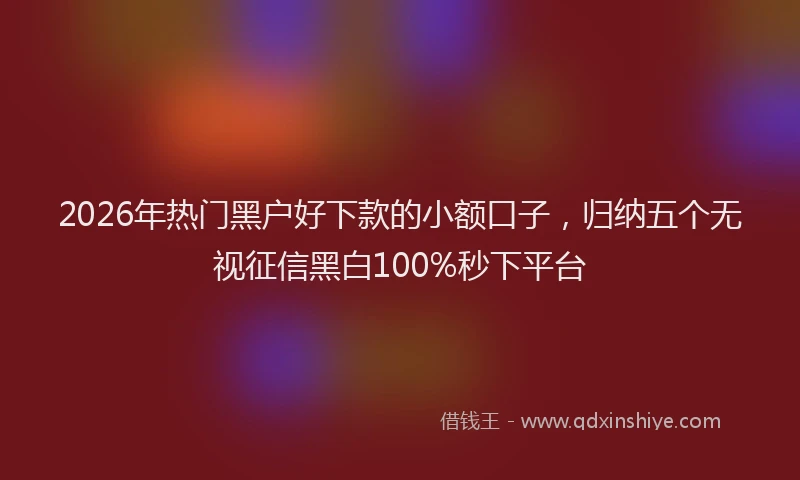 2026年热门黑户好下款的小额口子，归纳五个无视征信黑白100%秒下平台