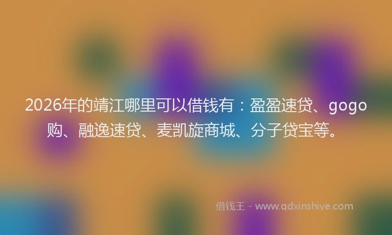 2026年的靖江哪里可以借钱有:盈盈速贷、gogo购、融逸速贷、麦凯旋商城、分子贷宝等。