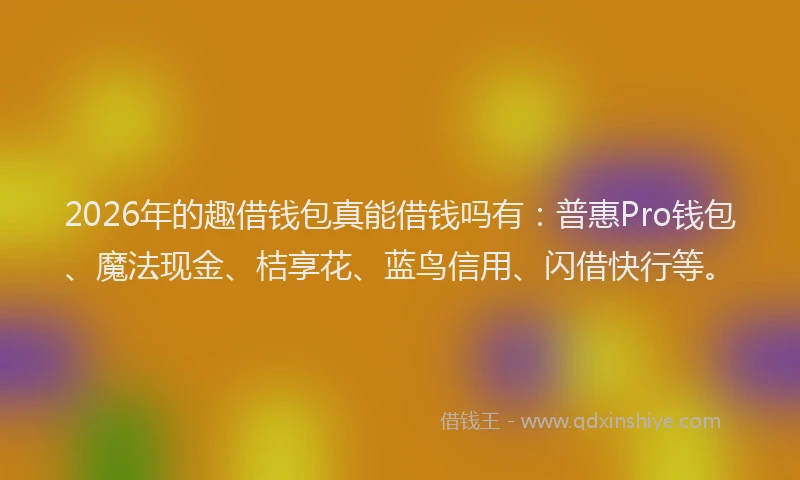 2026年的趣借钱包真能借钱吗有：普惠Pro钱包、魔法现金、桔享花、蓝鸟信用、闪借快行等。