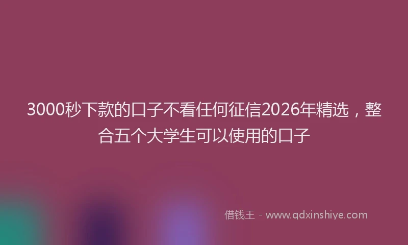3000秒下款的口子不看任何征信2026年精选，整合五个大学生可以使用的口子