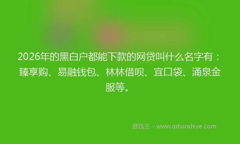 2026年的黑白户都能下款的网贷叫什么名字有:臻享购、易融钱包、林林借呗、宜口袋、涌泉金服等。
