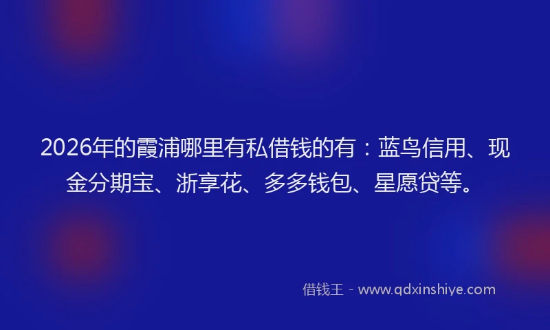 2026年的霞浦哪里有私借钱的有：蓝鸟信用、现金分期宝、浙享花、多多钱包、星愿贷等。