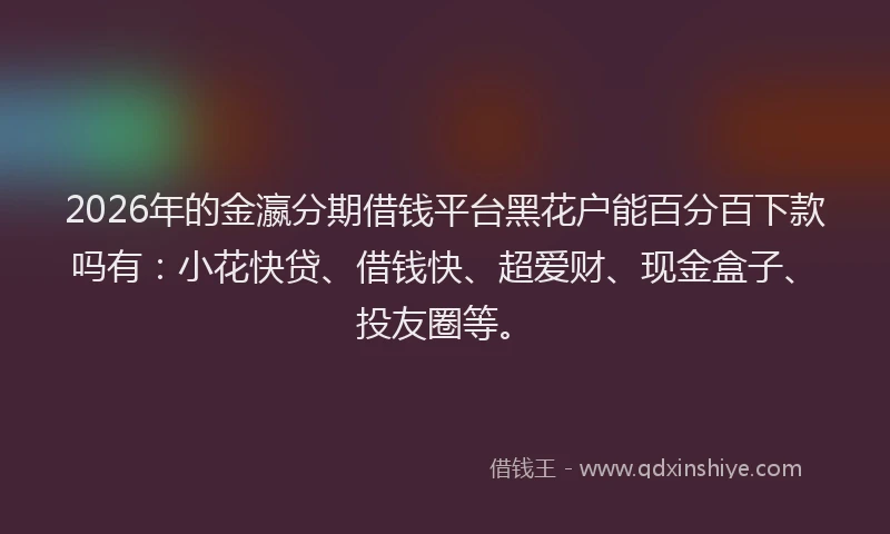 2026年的金瀛分期借钱平台黑花户能百分百下款吗有：小花快贷、借钱快、超爱财、现金盒子、投友圈等。