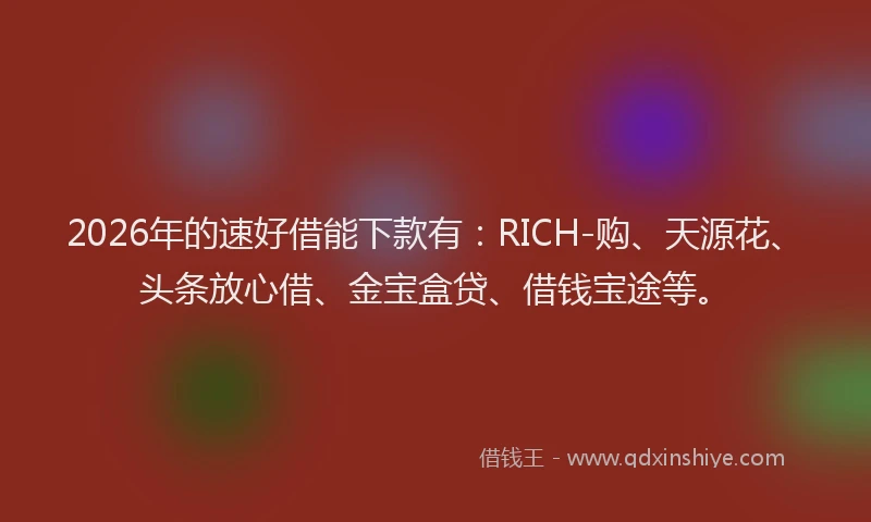 2026年的速好借能下款有：RICH-购、天源花、头条放心借、金宝盒贷、借钱宝途等。