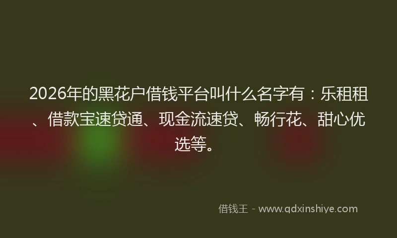 2026年的黑花户借钱平台叫什么名字有：乐租租、借款宝速贷通、现金流速贷、畅行花、甜心优选等。