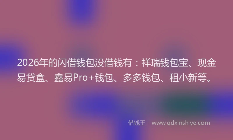 2026年的闪借钱包没借钱有:祥瑞钱包宝、现金易贷盒、鑫易Pro+钱包、多多钱包、租小新等。