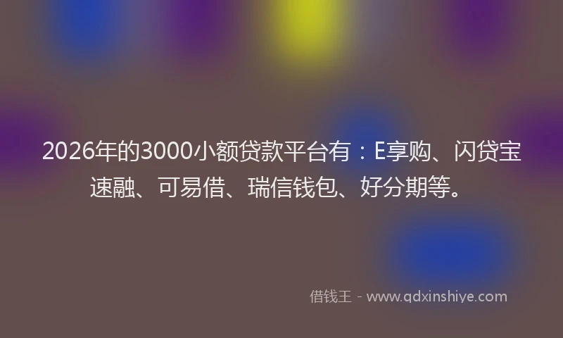 2026年的3000小额贷款平台有：E享购、闪贷宝速融、可易借、瑞信钱包、好分期等。
