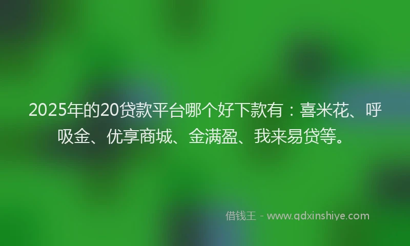 2025年的20贷款平台哪个好下款有：喜米花、呼吸金、优享商城、金满盈、我来易贷等。