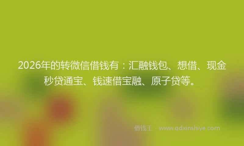 2026年的转微信借钱有：汇融钱包、想借、现金秒贷通宝、钱速借宝融、原子贷等。