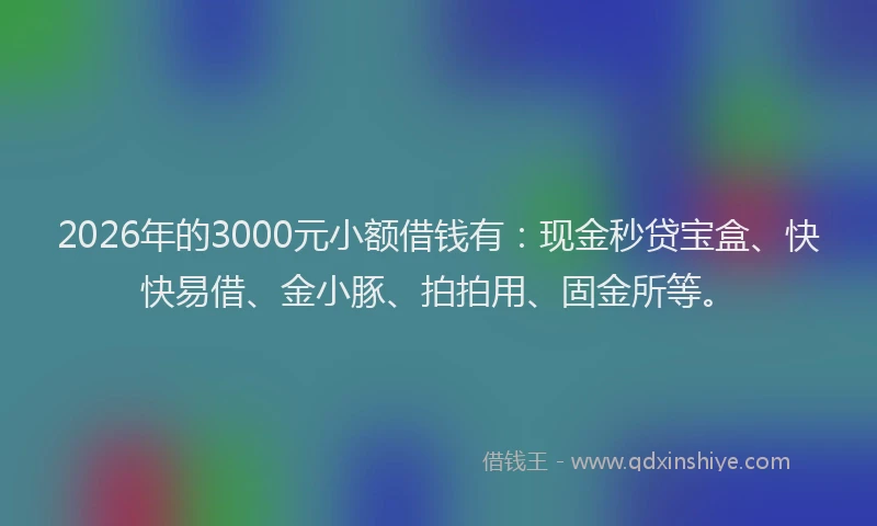 2026年的3000元小额借钱有：现金秒贷宝盒、快快易借、金小豚、拍拍用、固金所等。