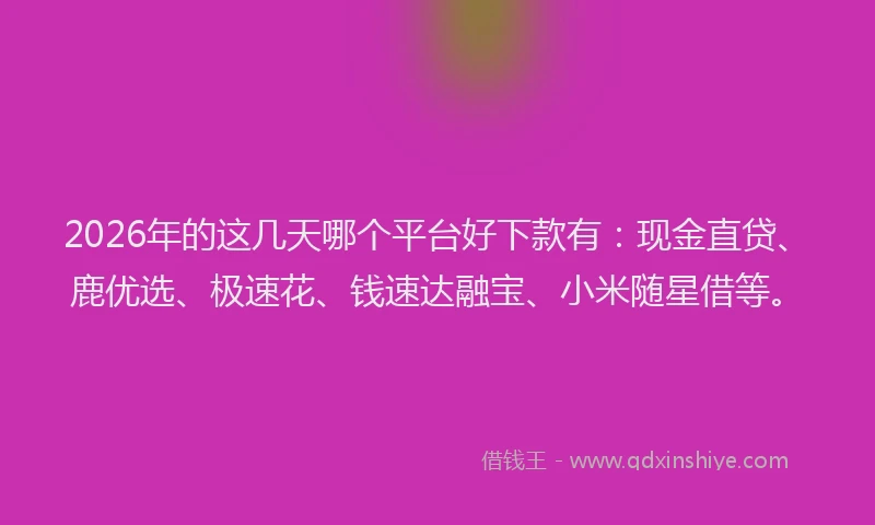 2026年的这几天哪个平台好下款有:现金直贷、鹿优选、极速花、钱速达融宝、小米随星借等。