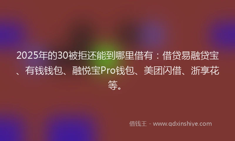 2025年的30被拒还能到哪里借有：借贷易融贷宝、有钱钱包、融悦宝Pro钱包、美团闪借、浙享花等。