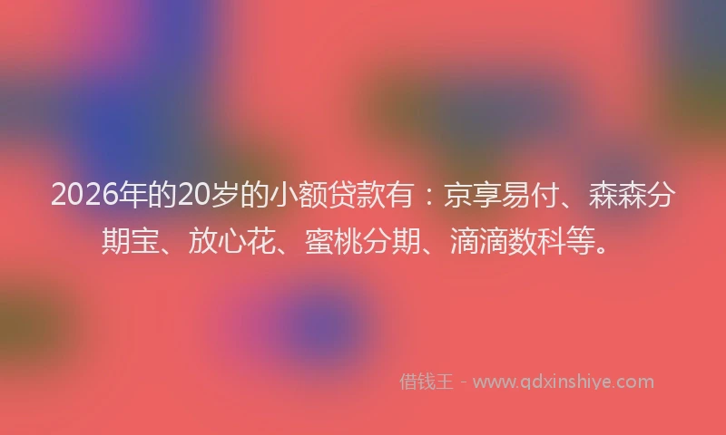 2026年的20岁的小额贷款有：京享易付、森森分期宝、放心花、蜜桃分期、滴滴数科等。
