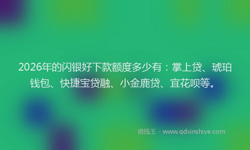 2026年的闪银好下款额度多少有：掌上贷、琥珀钱包、快捷宝贷融、小金鹿贷、宜花呗等。