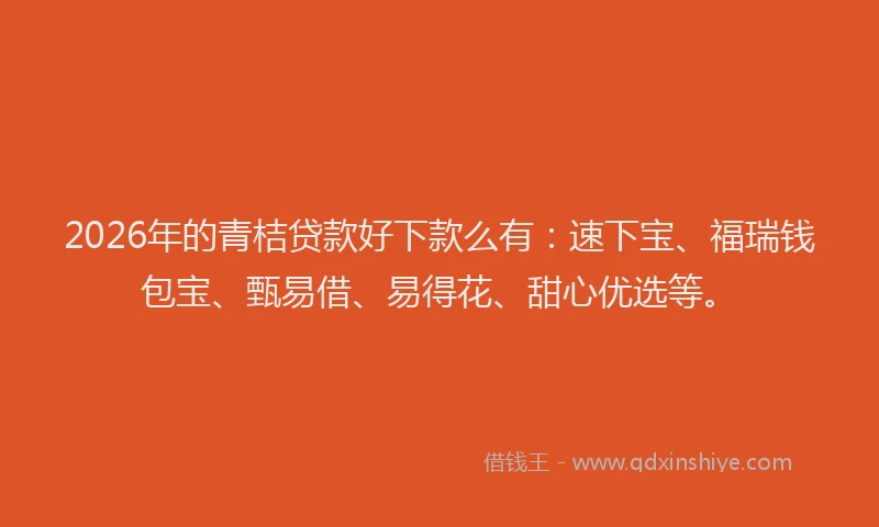2026年的青桔贷款好下款么有:速下宝、福瑞钱包宝、甄易借、易得花、甜心优选等。