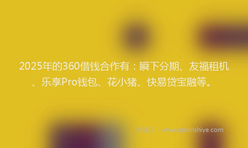 2025年的360借钱合作有：瞬下分期、友福租机、乐享Pro钱包、花小猪、快易贷宝融等。
