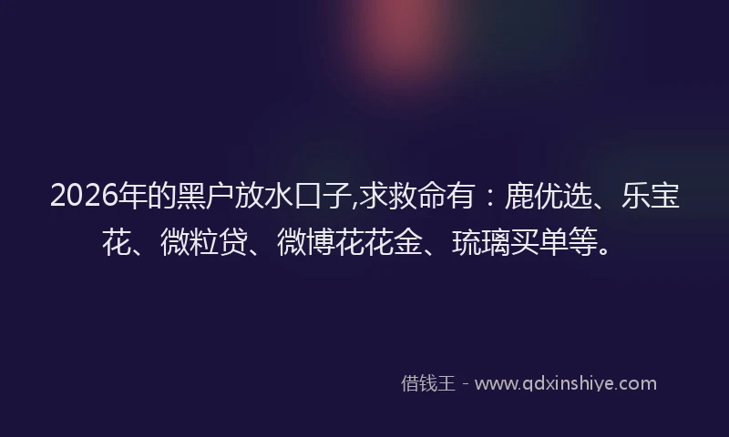 2026年的黑户放水口子,求救命有：鹿优选、乐宝花、微粒贷、微博花花金、琉璃买单等。