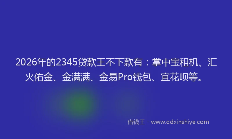 2026年的2345贷款王不下款有：掌中宝租机、汇火佑金、金满满、金易Pro钱包、宜花呗等。