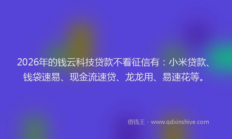 2026年的钱云科技贷款不看征信有：小米贷款、钱袋速易、现金流速贷、龙龙用、易速花等。