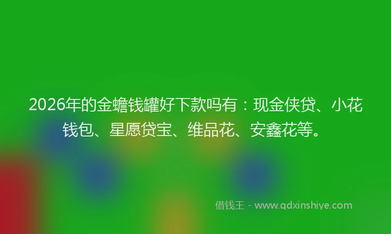 2026年的金蟾钱罐好下款吗有:现金侠贷、小花钱包、星愿贷宝、维品花、安鑫花等。