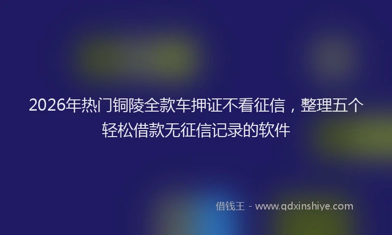 2026年热门铜陵全款车押证不看征信，整理五个轻松借款无征信记录的软件