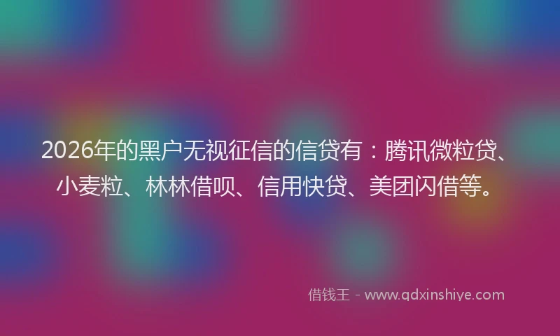 2026年的黑户无视征信的信贷有：腾讯微粒贷、小麦粒、林林借呗、信用快贷、美团闪借等。