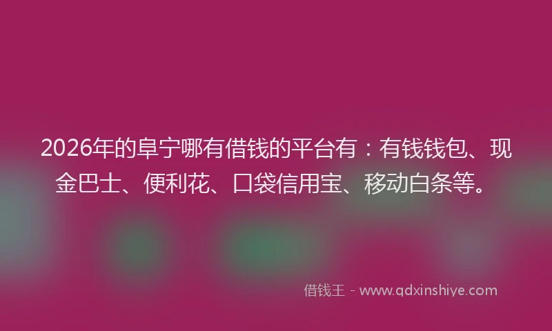 2026年的阜宁哪有借钱的平台有：有钱钱包、现金巴士、便利花、口袋信用宝、移动白条等。