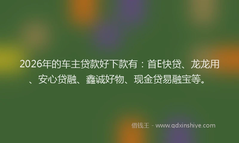 2026年的车主贷款好下款有：首E快贷、龙龙用、安心贷融、鑫诚好物、现金贷易融宝等。
